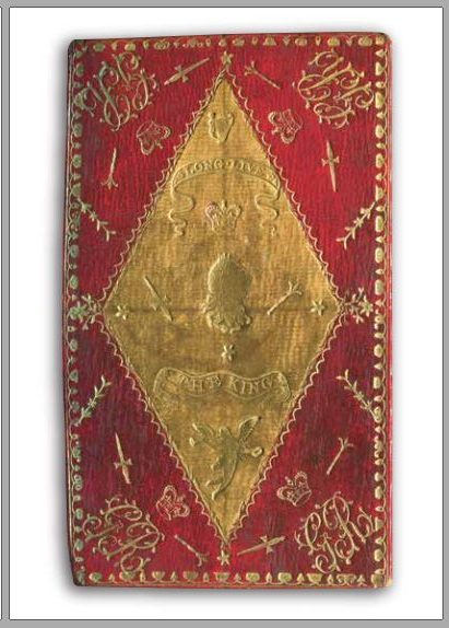 Postcard of a red and gold tooled binding