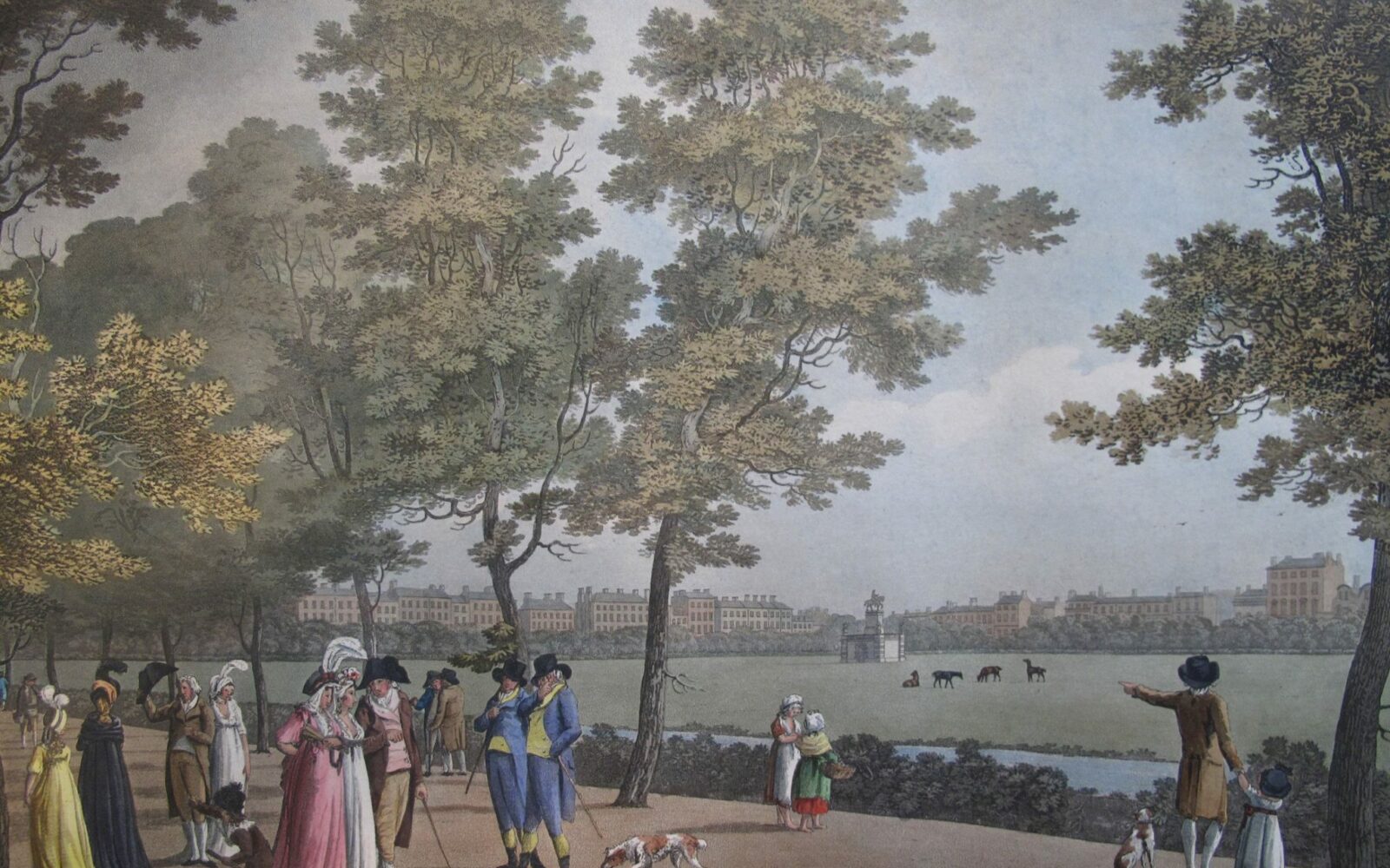 A scene from the 18th century showing people strolling in Stephen's Green, Dublin
