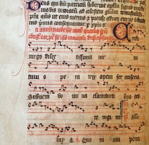 A page from a 15th century manuscript with text and music