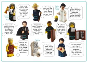 Middle pages of the Maths minifigure hunt sheet