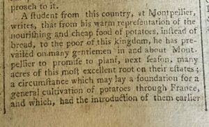 Detail of news from an Irish student in Montpellier, The Dublin Chronicle, December 1789