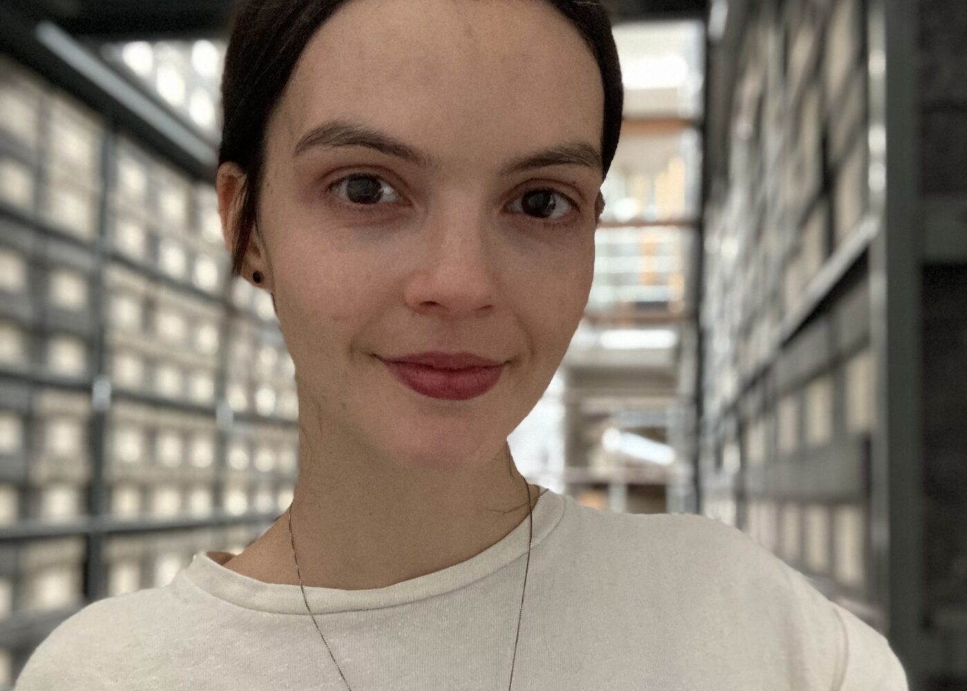 Head shot of a young woman in an archive