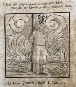 Woodcut showing a man being burned for Heresy