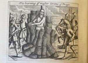 Woodcut showing a man being burned for Heresy